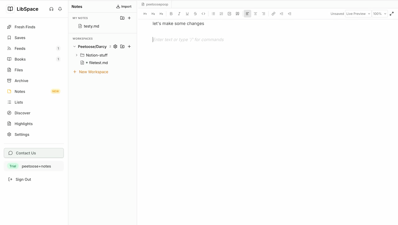 LibSpace Notes: A Shared Workspace for Humans and AI